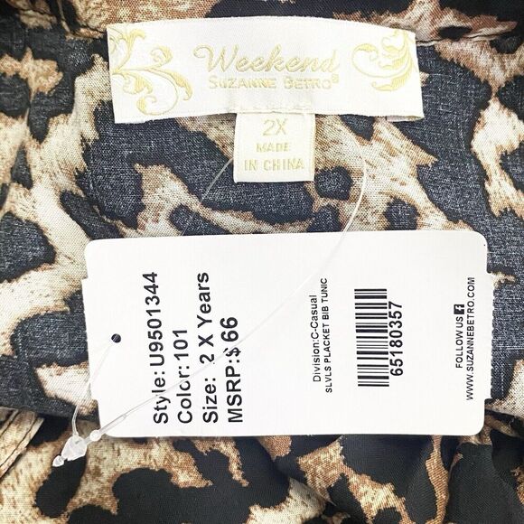 Suzanne Betro Tunic Top Half Placket Bib Sleeveless Lightweight Animal Size 2X - Picture 9 of 10